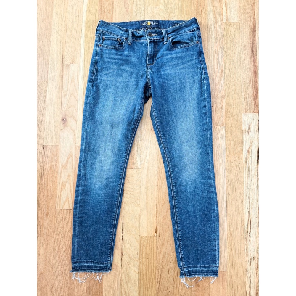 Lucky Brand Lolita Capri Jeans Blue Medium Wash Raw Hem Skinny Denim Women 4 27